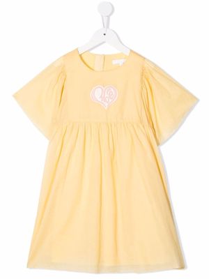 Chloé Kids logo print flared dress - Yellow