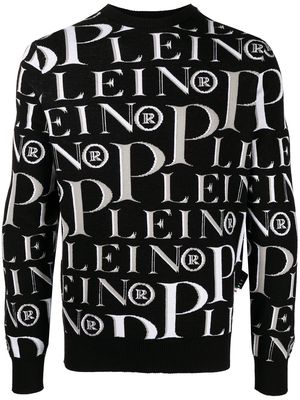 Philipp Plein logo-jacquard crew neck sweater - Black