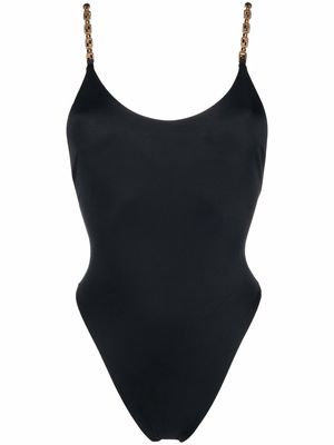 Versace logo-plaque scoop neck swimsuit - Black