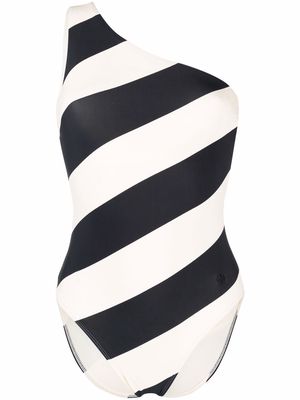 Tory Burch striped one-shoulder swimsuit - Black