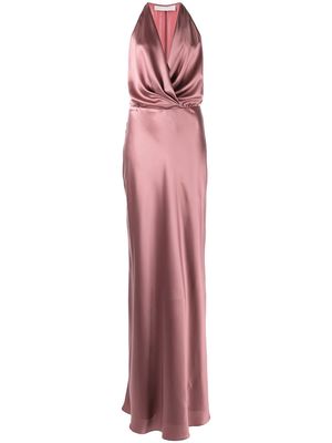 Michelle Mason draped-detail halterneck gown - Pink