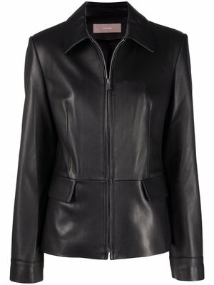 12 STOREEZ point-collar leather jacket - Black