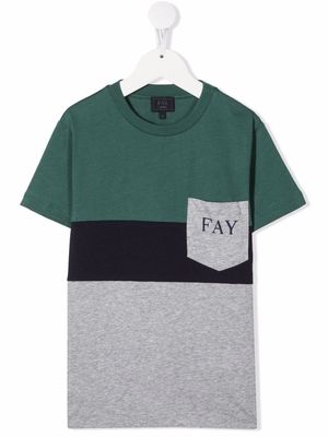 Fay Kids colour-block cotton T-shirt - Grey