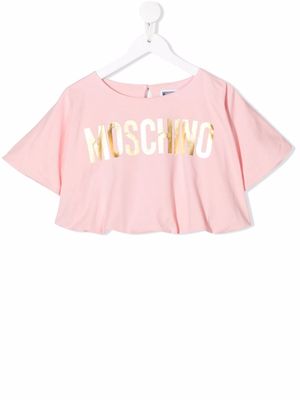 Moschino Kids cropped logo-print T-shirt - Pink