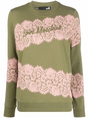 Love Moschino lace-print sweatshirt - Green