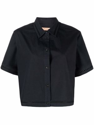 Yves Salomon leather-embroidery cropped shirt - Blue