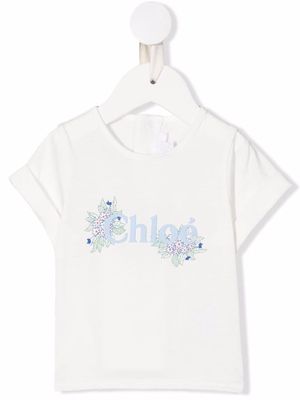 Chloé Kids floral logo-print T-shirt - White