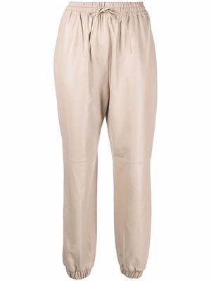 12 STOREEZ tapered leather sweatpants - Neutrals