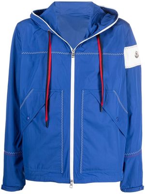 Moncler logo-patch contrast-stitch hooded jacket - Blue