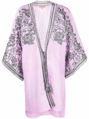 Ermanno Scervino floral-embroidered tassel-detail coat - Pink