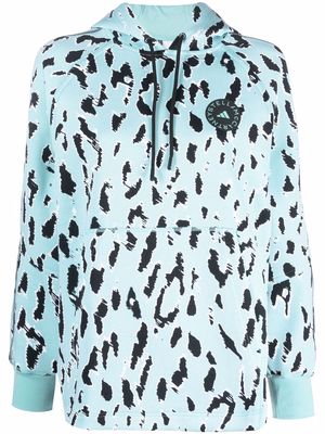 adidas by Stella McCartney leopard-print logo-patch hoodie - Blue