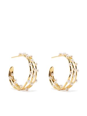 DOWER AND HALL pearl triple-row hoop earrings - Gold