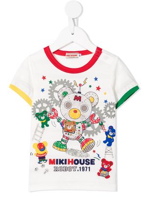 Miki House embroidered-design T-shirt - White