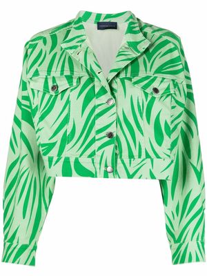 DEPENDANCE zebra-print button-up cropped jacket - Green