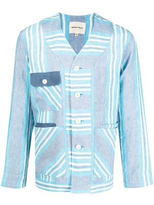 Nicholas Daley striped patch-pocket work cardigan - Blue