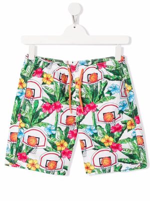 MC2 Saint Barth Kids TEEN basketball-print swim shorts - Green