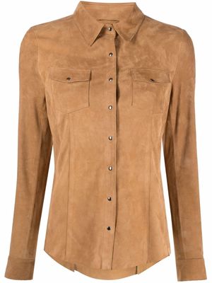D'aniello suede-leather slim-cut shirt - Yellow