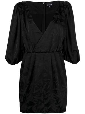 Just Cavalli puff-sleeve jacquard wrap dress - Black