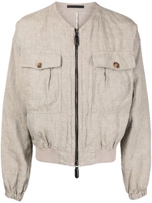 Giorgio Armani pocket-detail linen bomber jacket - Brown