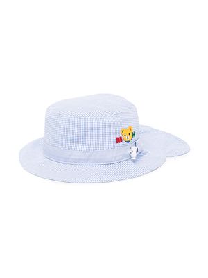 Miki House teddy-patch check sun hat - Blue