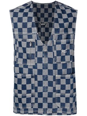 FIVE CM checkerboard-print V-neck gilet - Blue