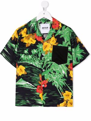 MYAR KIDS floral-print short-sleeved shirt - Black