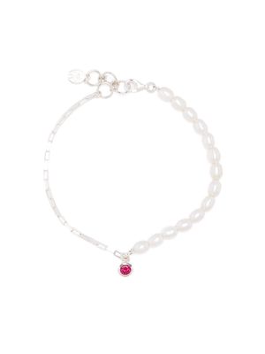 DOWER AND HALL luna pearl garnet-drop bracelet - Silver