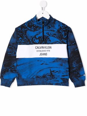 Calvin Klein Kids marbled logo half-zip sweatshirt - Blue