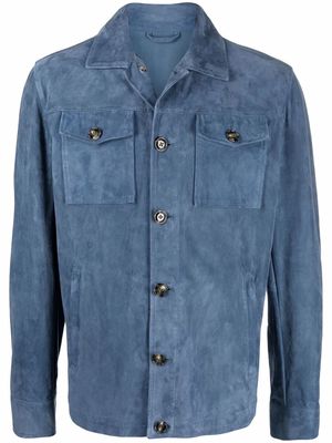 Barba button-up suede shirt jacket - Blue
