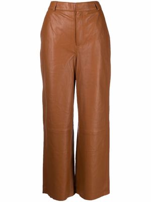 Gestuz wide-leg leather trousers - Brown