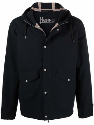 Herno flap-pockets button-up hooded jacket - Black