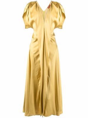 colville V-neck draped silk dress - Yellow