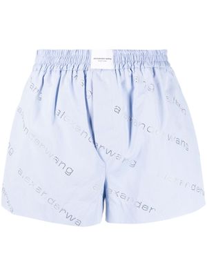 Alexander Wang crystal-embellished logo boxer shorts - Blue