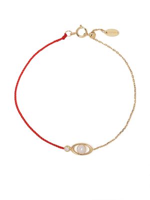 Ruifier 18kt yellow gold Morning Dew Akoya Pearl and diamond chain bracelet - Red