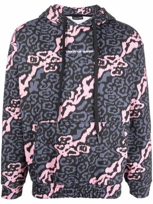 Vision Of Super leopard-print pullover hoodie - Pink