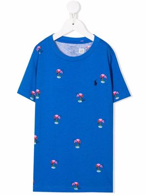 Ralph Lauren Kids cotton flamingo-print T-shirt - Blue