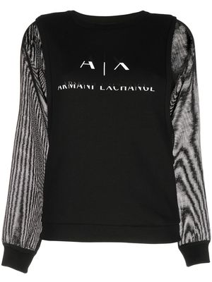Armani Exchange mesh-sleeve logo-print sweatshirt - Black