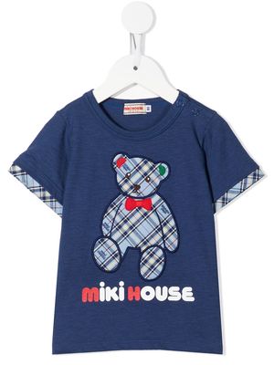 Miki House Bear appliqué cotton T-shirt - Blue