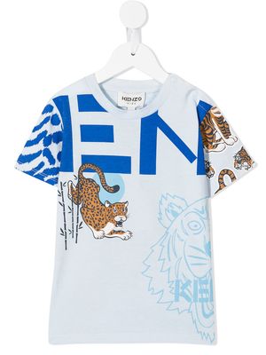 Kenzo Kids tiger-print cotton T-shirt - Blue