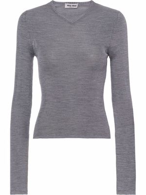 Miu Miu ribbed knit slim-fit silk jumper - Grey