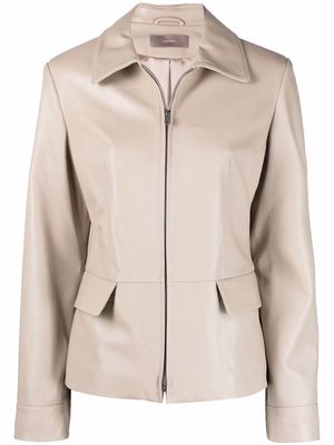 12 STOREEZ point-collar leather jacket - Neutrals