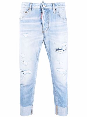 Dsquared2 logo-print cropped distressed jeans - Blue