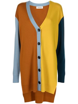 Monse colourblock long merino-knit cardigan - Brown