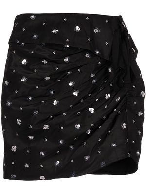 Self-Portrait sequin-embellished ruched mini skirt - Black