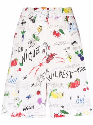 MSGM illustration-print knee-length shorts - White