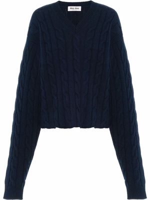 Miu Miu cable knit cashmere V-neck jumper - Blue