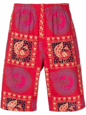 Needles batik-print cotton knee-length shorts - Red