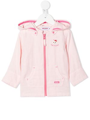Miki House rabbit appliqué zip-front hoodie - Pink