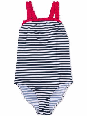 Il Gufo striped ruched swimsuit - White