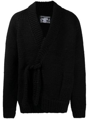 Maharishi tie-fastened virgin wool cardigan - Black